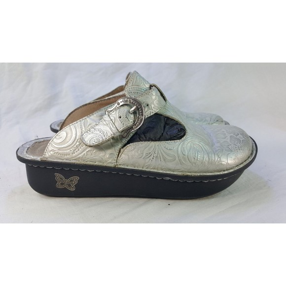 Algeria Women's Silver Creme Leather Mule Clogs  Shoes Size 36/5.5-6 US, - Picture 2 of 7